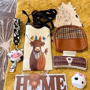 Highland Cow Themed Accessories Crossbody phone bag Set